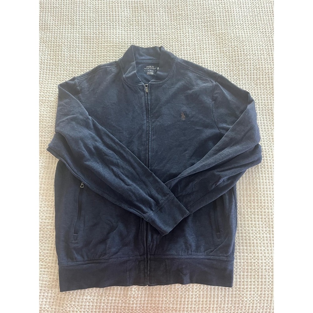 Polo Ralph Lauren Bomber Jacket Men Large Blue Full Zip Sweater Track